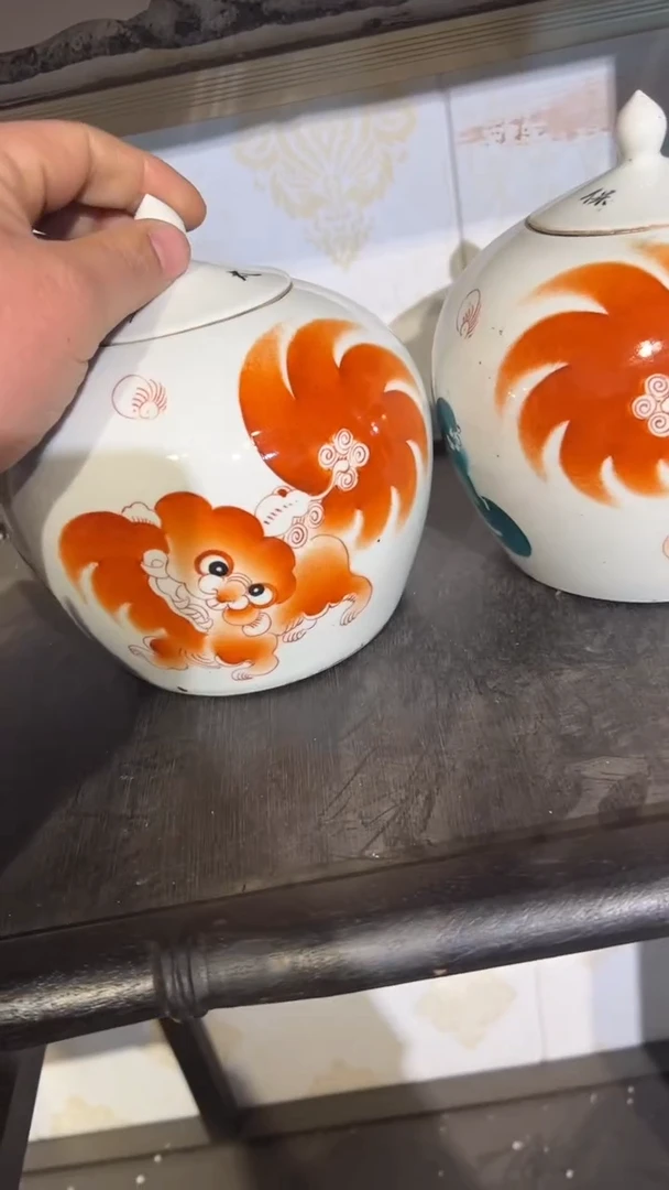 摆件瓷摆件瓷摆件狮子西瓜罐