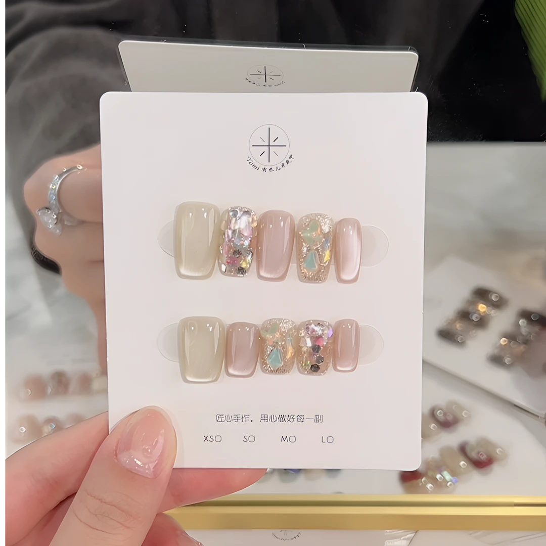 YoMi【雅韵】纯手工入春纯色猫眼彩钻石风简约穿戴甲穿戴式美甲77