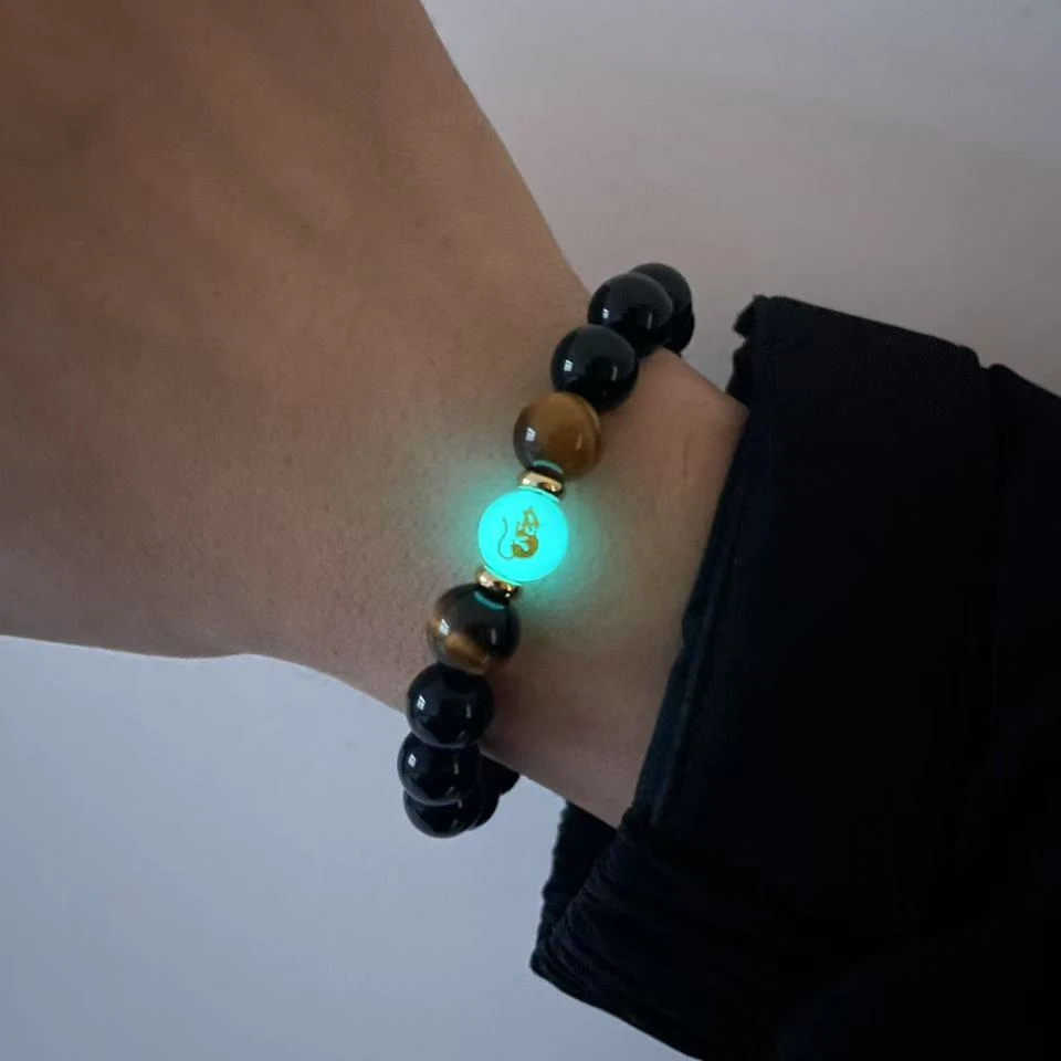 非金属陶瓷手链 黑曜手链夜光十二生肖手串高级感手腕情侣手链