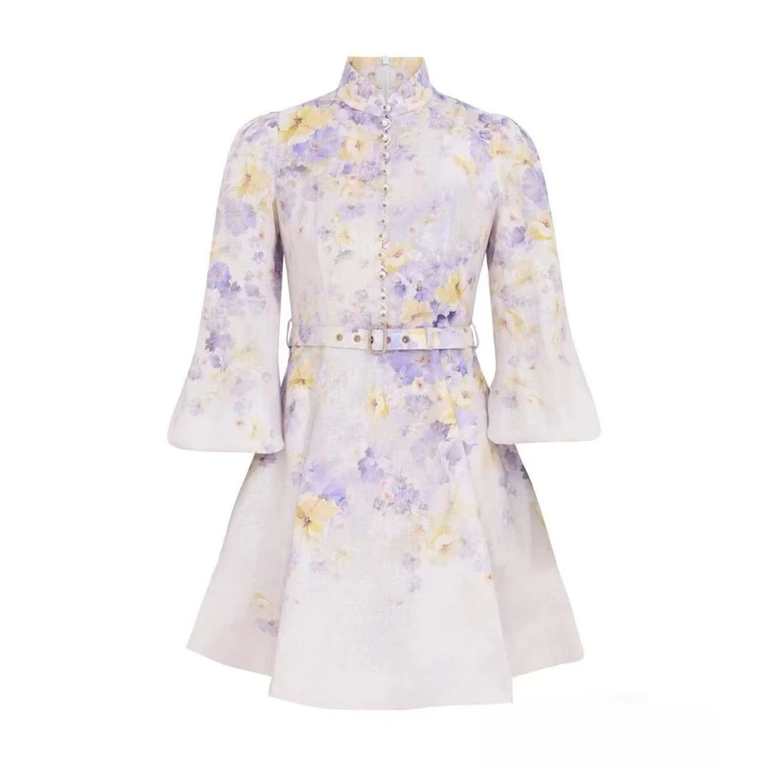 2025丁香花紫色收腰连衣裙