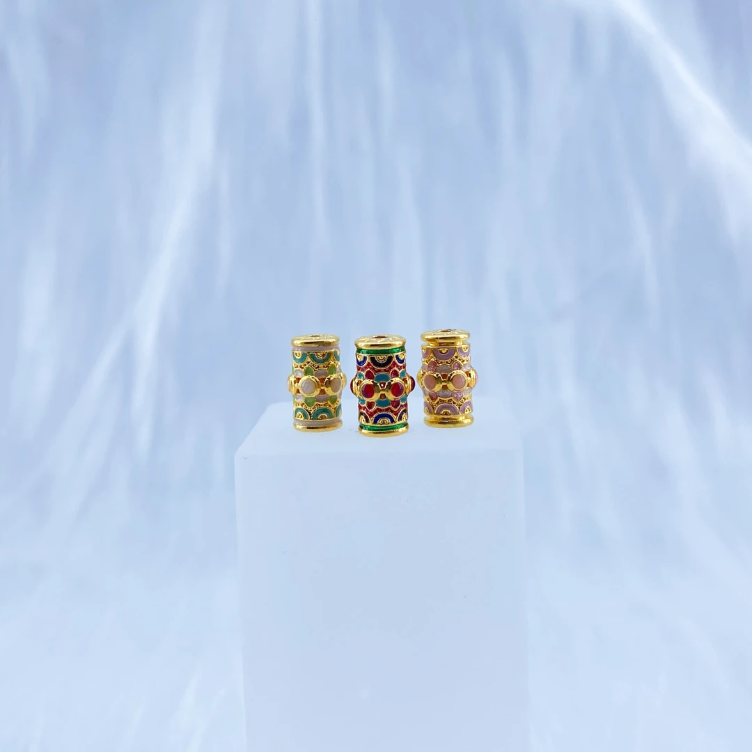 足金999炫彩珐琅桶珠T-4