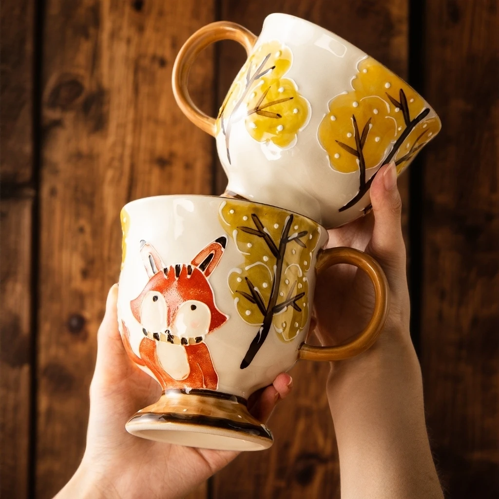 手绘繁花早餐杯中古风马克杯艺术绘画风咖啡杯高级感大容量早餐杯