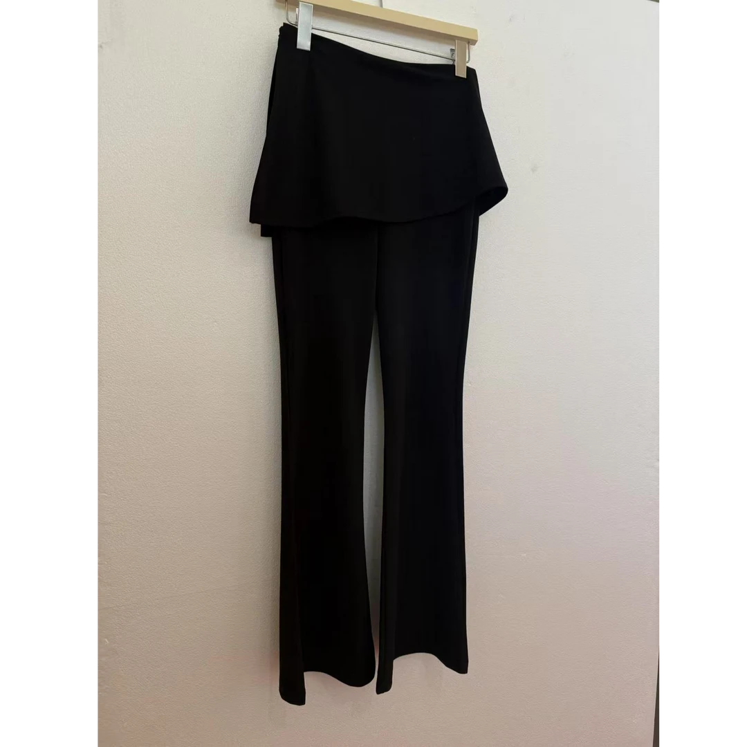 十三行白白-【修容裤】夏季新款微喇小黑裤假两件#89011