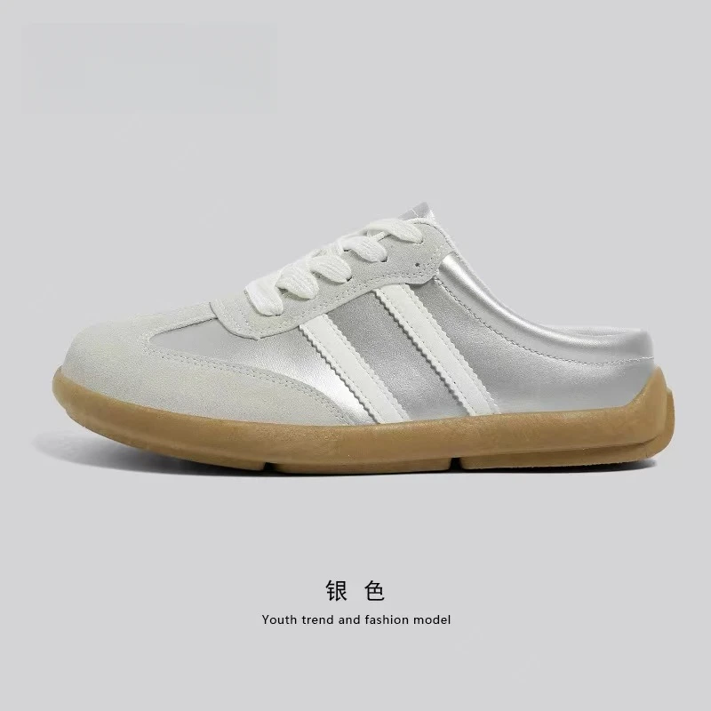 银色德训鞋女款夏季潮百搭懒人一脚蹬外穿包头半拖鞋MZ-X31253