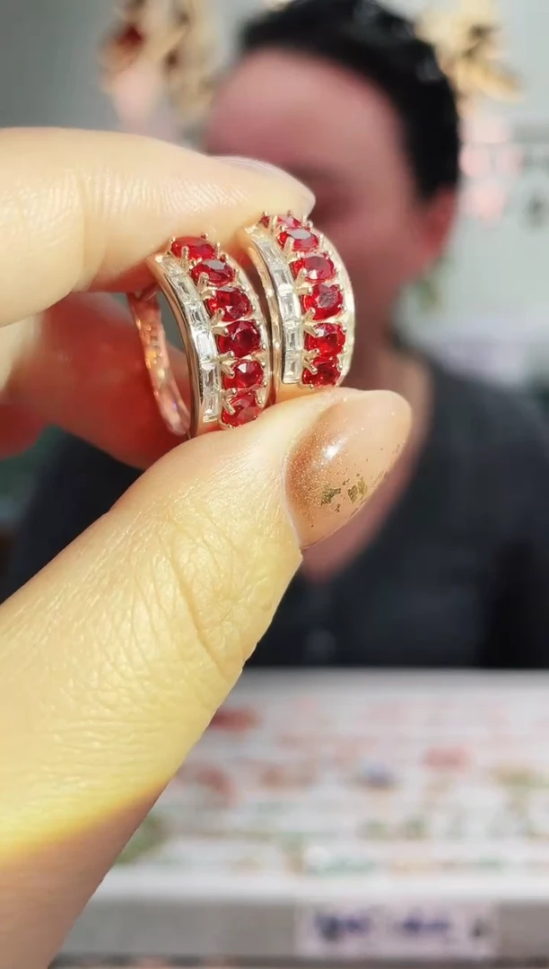 戒指彩色蓝宝石银S925镶嵌耳饰