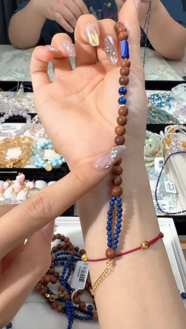 水晶手链银S925镶嵌B019青金木头设计款