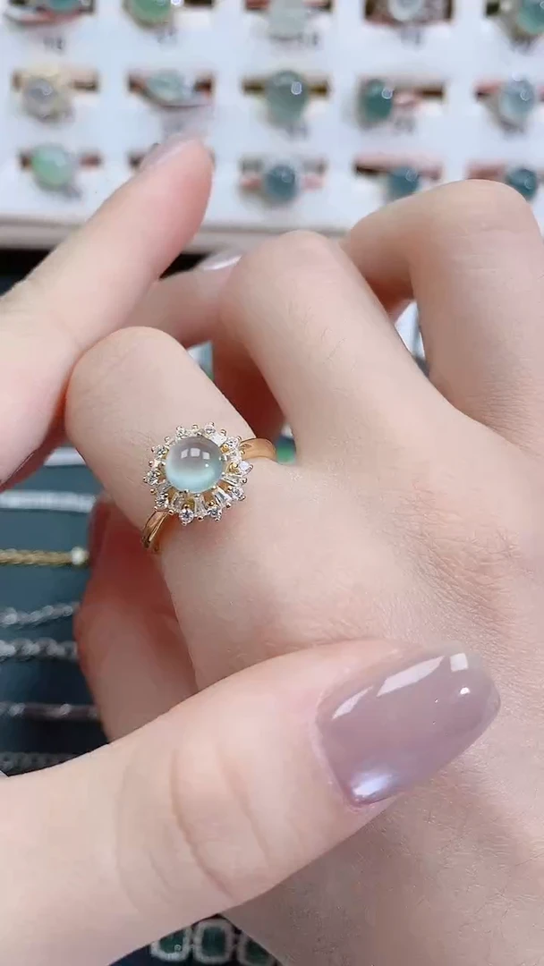 银S925镶嵌戒指翡翠天然翡翠