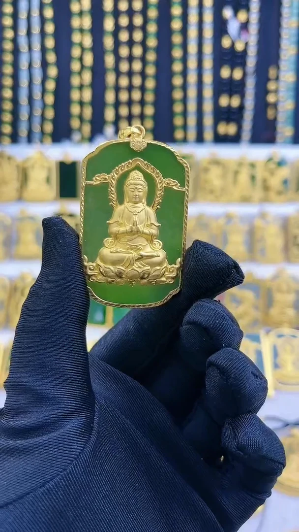 和田玉足金镶嵌吊坠(不含链)黄金和田玉吊坠
