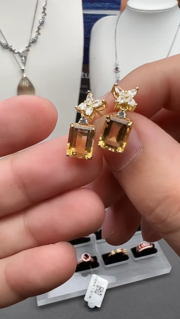 银S925镶嵌耳饰黄晶59