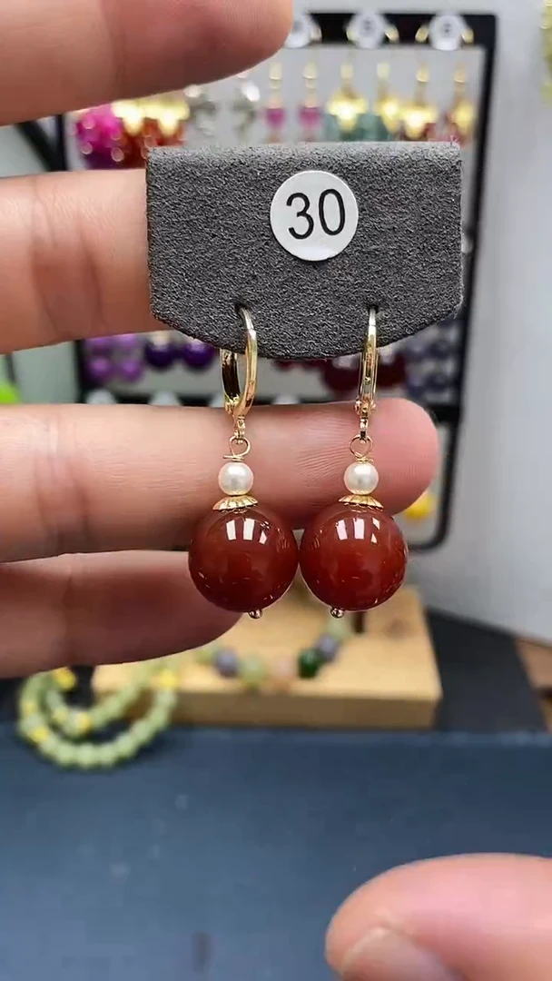 南红玛瑙银S925镀金镶嵌耳饰尺寸14mm耳扣05