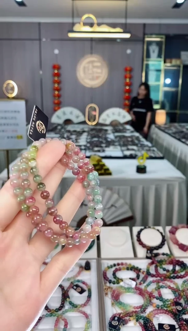 老矿碧玺西瓜三圈手串5mm+未镶嵌碧玺dan多样性发货一条