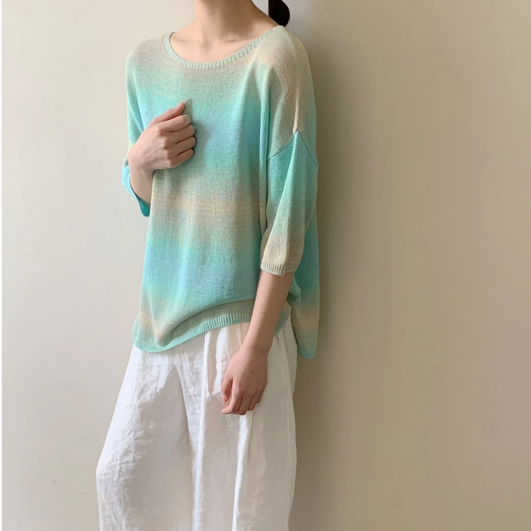 【素简.680187】春款上新高端进口和纸圆领渐变设计女装上新针织衫