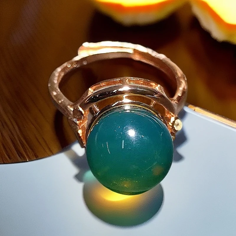 【云飞珠宝】天然墨西哥蓝珀净水圆珠戒指手工气质轻奢时尚简约