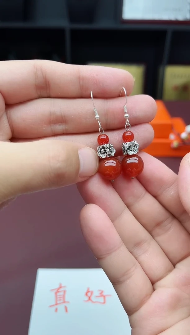 玛瑙/玉髓耳饰银S925镶嵌422000