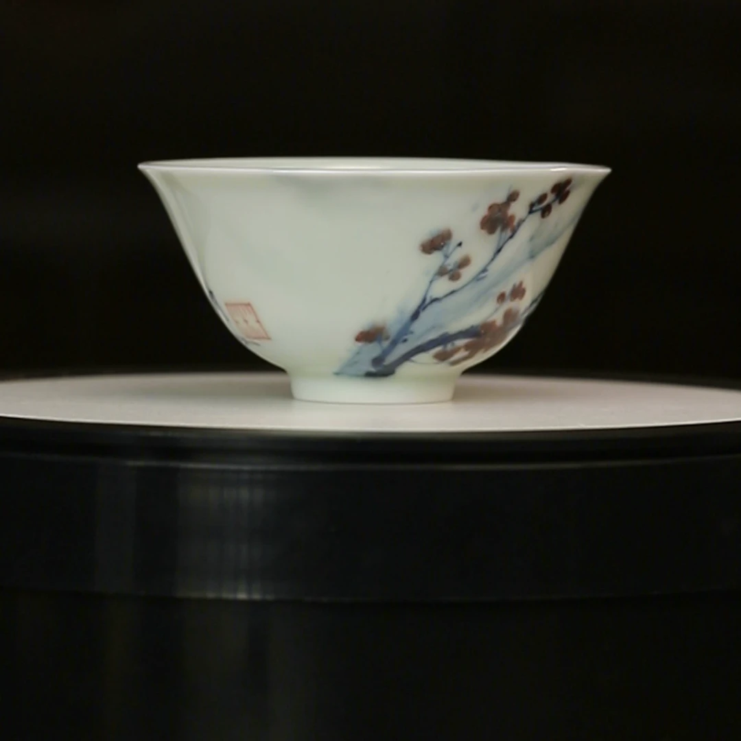 12.28a/M35C21/晓月庐/梅花大眼鱼撇口杯