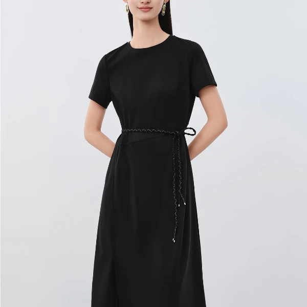 【丽公主专属】玖姿安娜寇JTEX50028通勤编制绑带连衣裙女