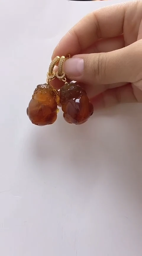 【闪购商品】琥珀裸石银S925镶嵌琥珀耳坠