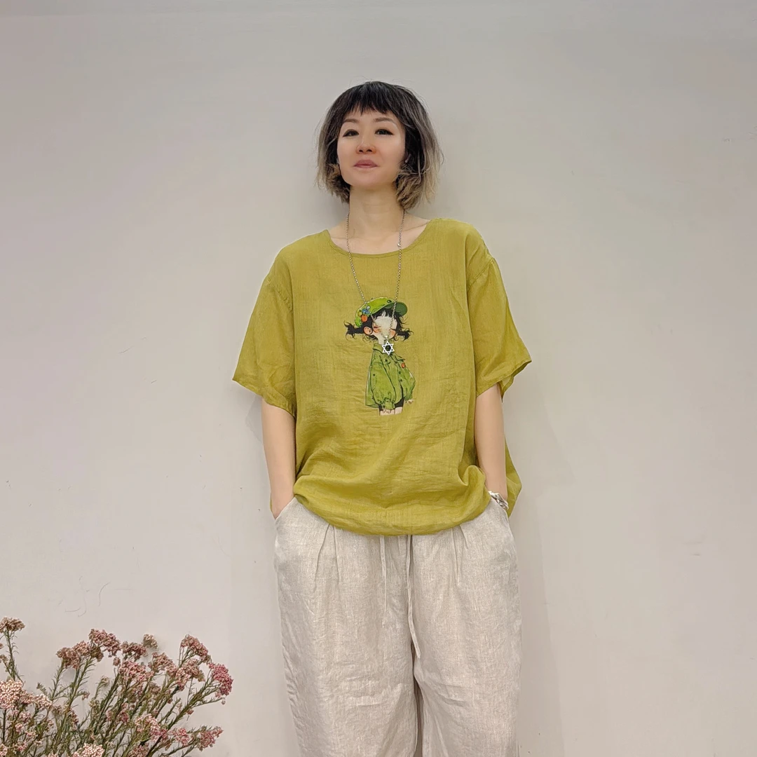 喜悦出品｜静谧｜韩版卡通印花亚麻衬衫