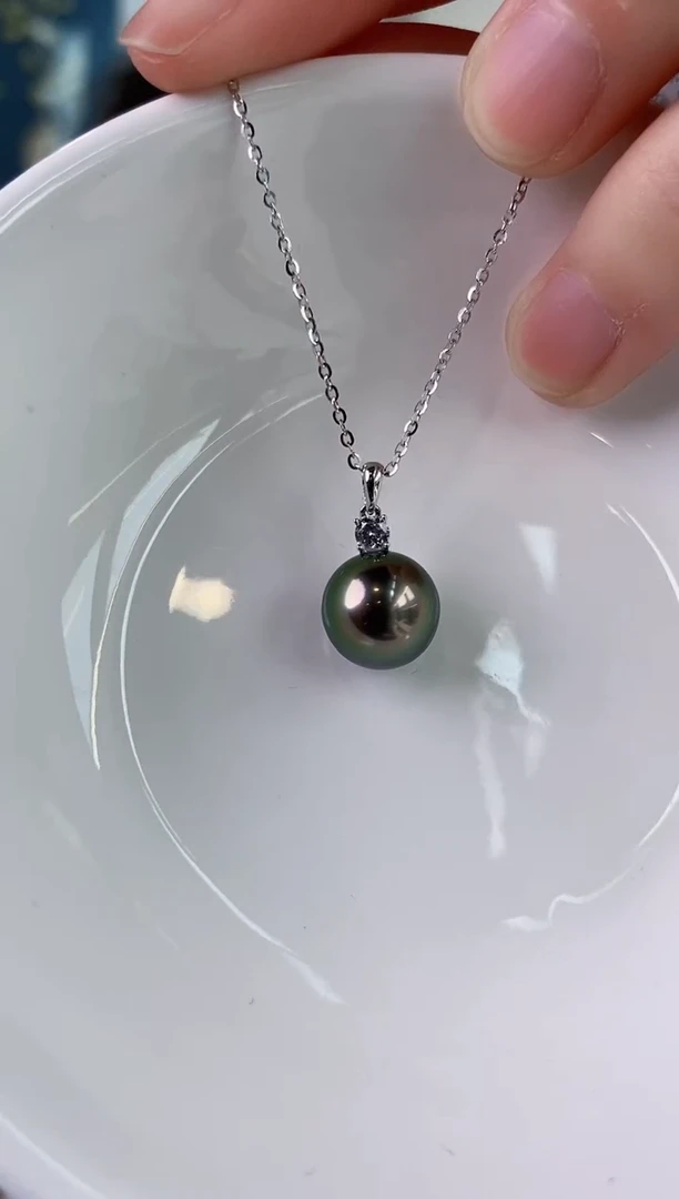 【闪购商品】海水珍珠吊坠(赠链)18K金镶嵌10-11大溪地黑珍珠吊坠