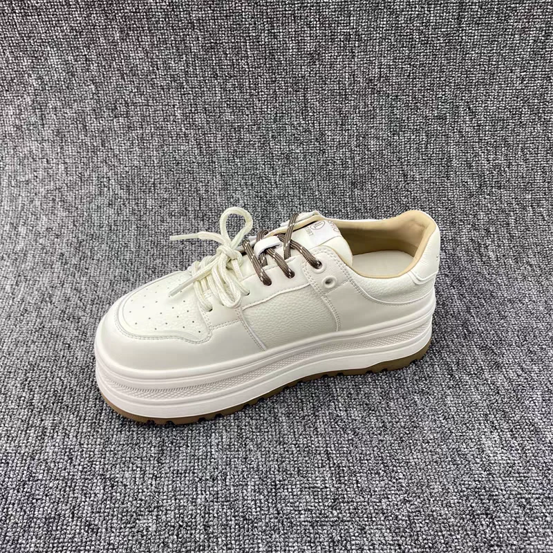 8982春季新款断码真皮女鞋松糕底厚底牛皮系带运动单鞋