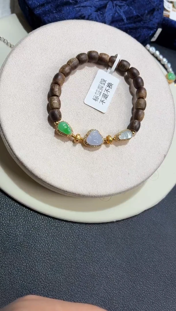 吊坠(不含链)银S925镶嵌翡翠手串