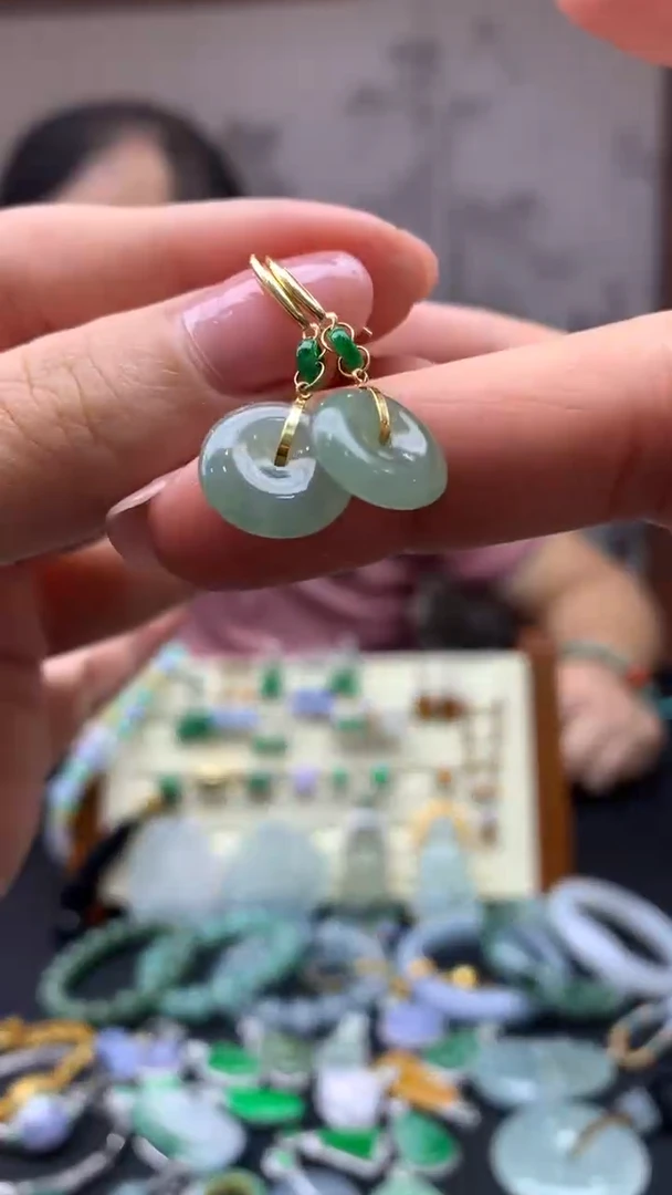 【闪购商品】翡翠耳饰18K金镶嵌15-天然翡翠