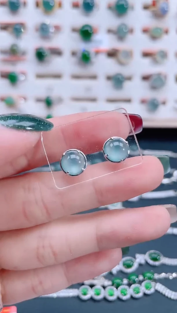 银S925镶嵌翡翠耳饰天然翡翠