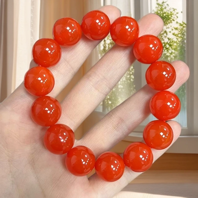 尺寸卡14mm14颗圆又圆玉石柿子红锦红玛瑙手串专柜精品多样发