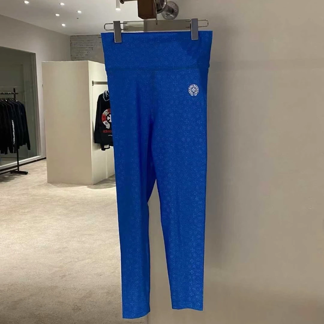 未使用 Chrome Hearts/克罗心 蓝色马蹄暗纹十字花瑜伽裤