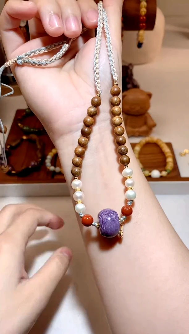 银S925镶嵌查罗石项链紫龙晶珍珠项链 多样性发一