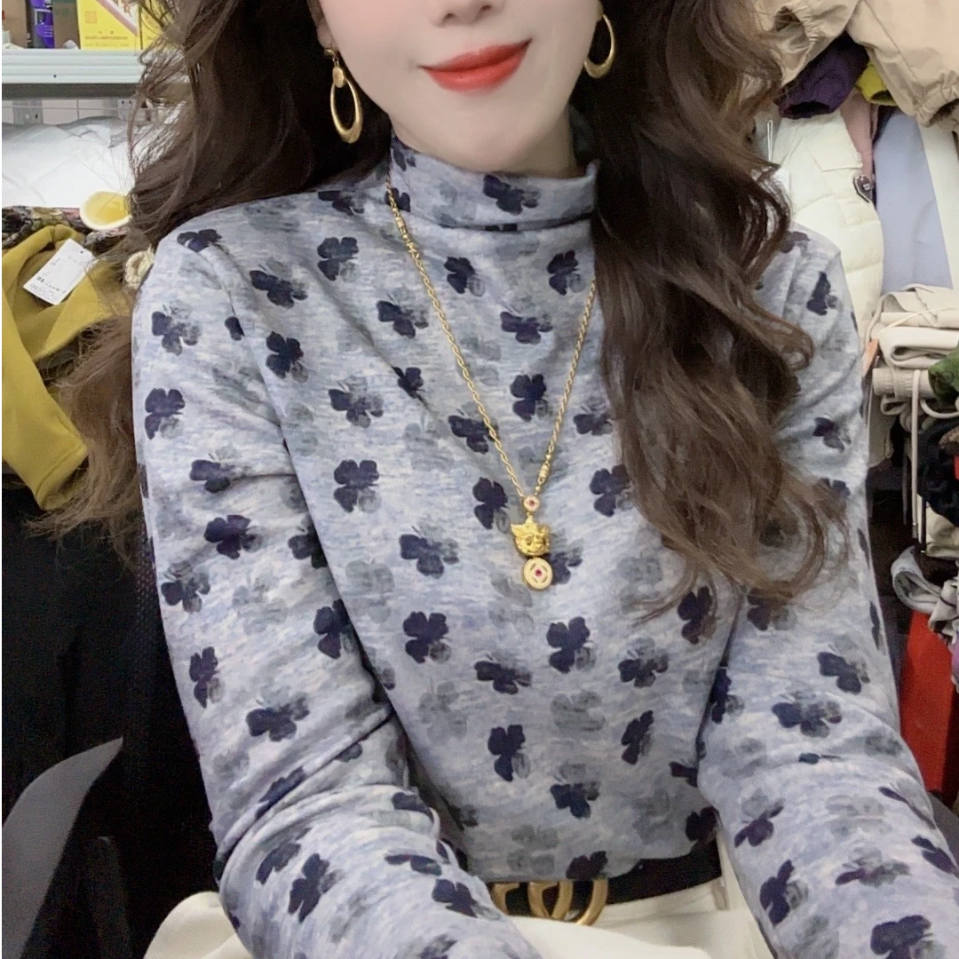 【玫玫专属】双面德绒印花半高领小衫离子发热德绒保暖长袖打M7