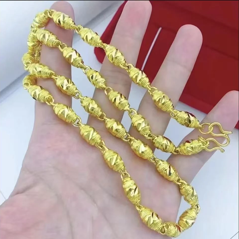 合金项链 【橄榄项链】男士男款时尚空心素款霸气金色不掉色精美