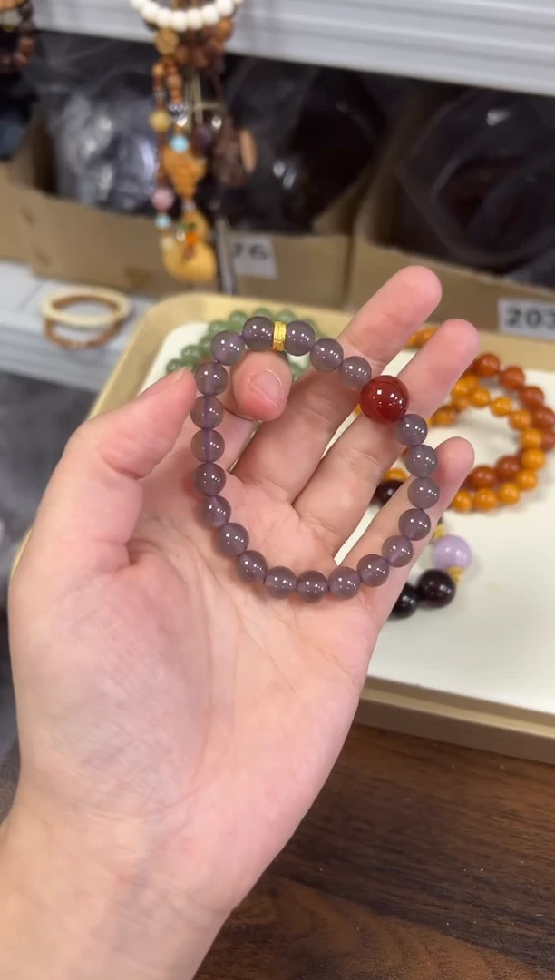 玛瑙/玉髓手链未镶嵌冰烟紫玛瑙红大顶珠手串[0108]