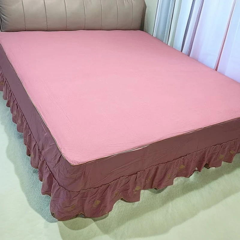 莫代尔面料床罩高档时尚纯色绣花床裙防滑防尘床芯罩