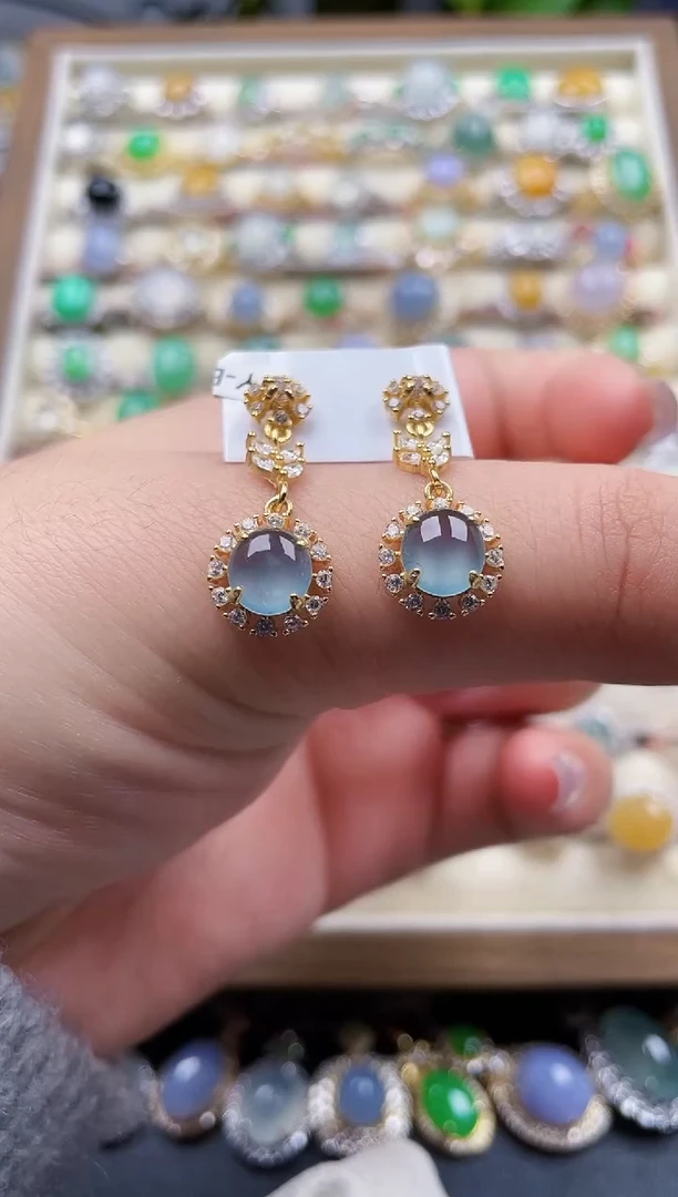 银S925镶嵌翡翠耳饰85