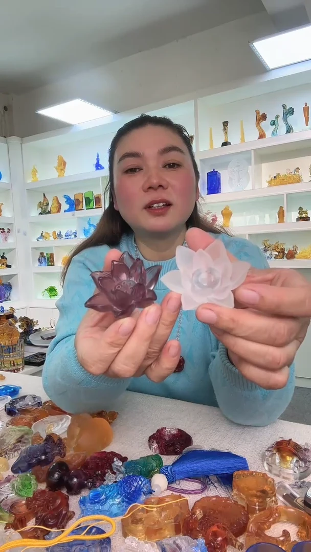 手工艺品琉璃莲花一对