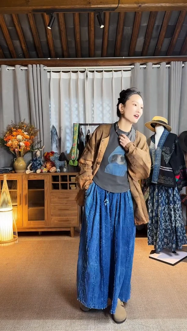 【闪购商品】设计师款素色条纹蓝阔腿裤
