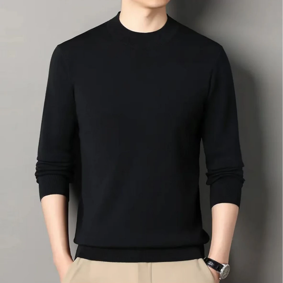 【精纺100%纯羊毛加厚可机洗】高档男士半高领羊毛衫
