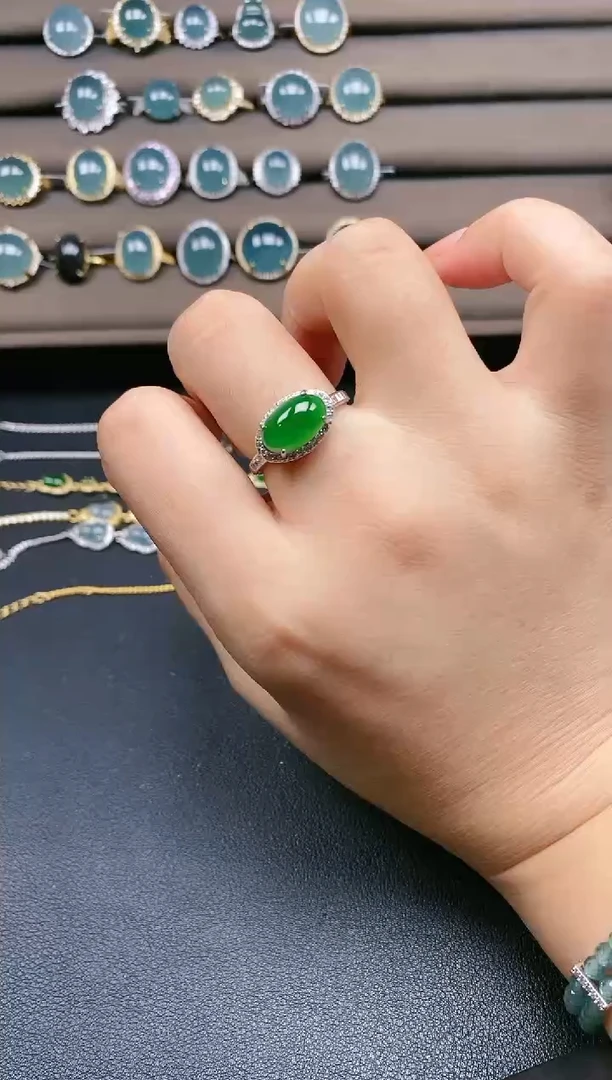 翡翠戒指银S925镶嵌65856