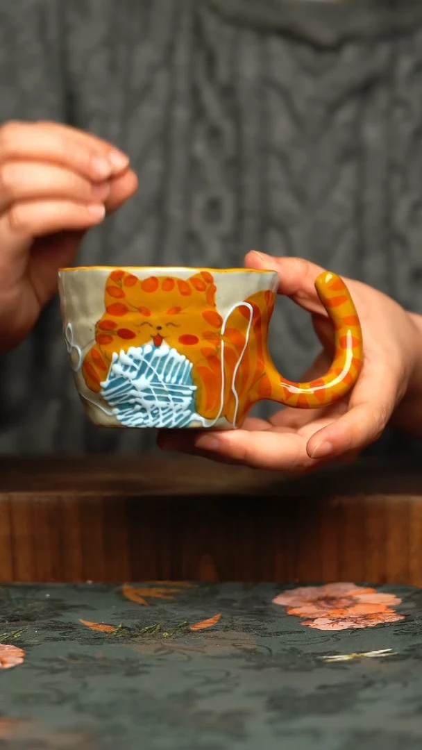 杯釉下彩手工手绘同款陶器