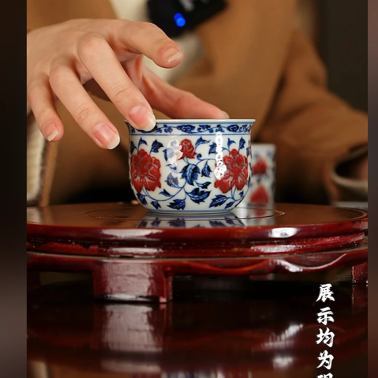 【栗子严选】@@古官釉里红主人杯手绘墩墩杯