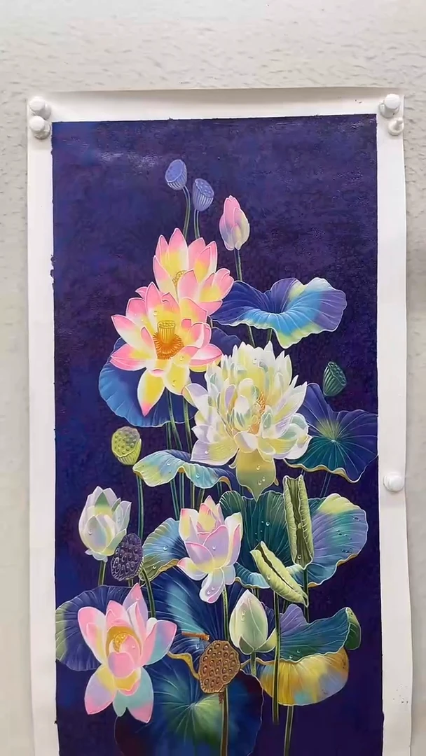 油画荷花- 油画- 麻布- 60*120厘米