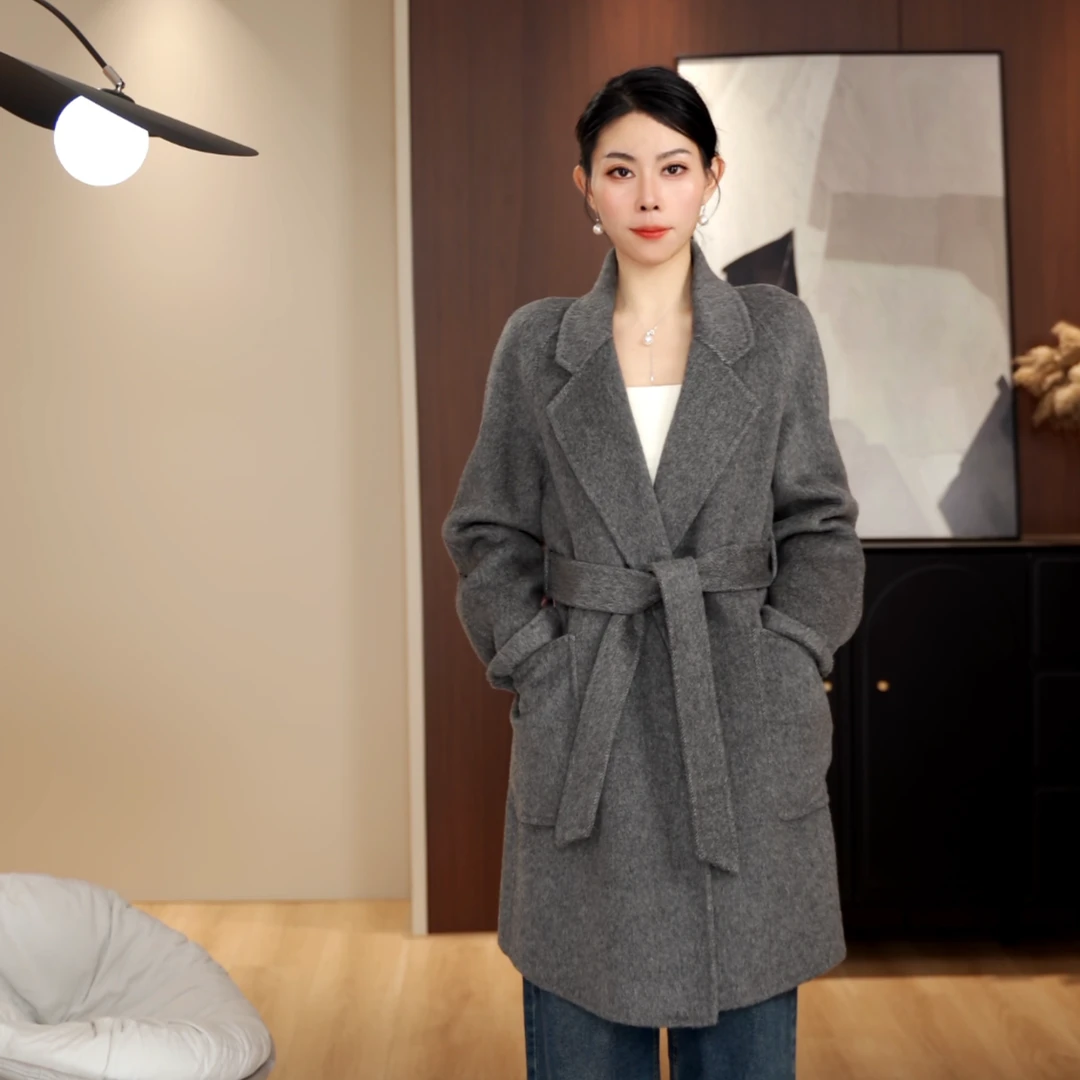 【羊驼毛大衣】28083新款浴袍休闲羊驼毛中长款羊毛大衣