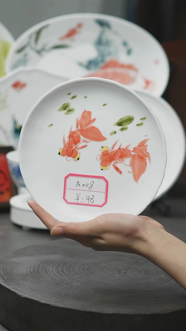 盘手绘釉下五彩陶瓷餐盘A008