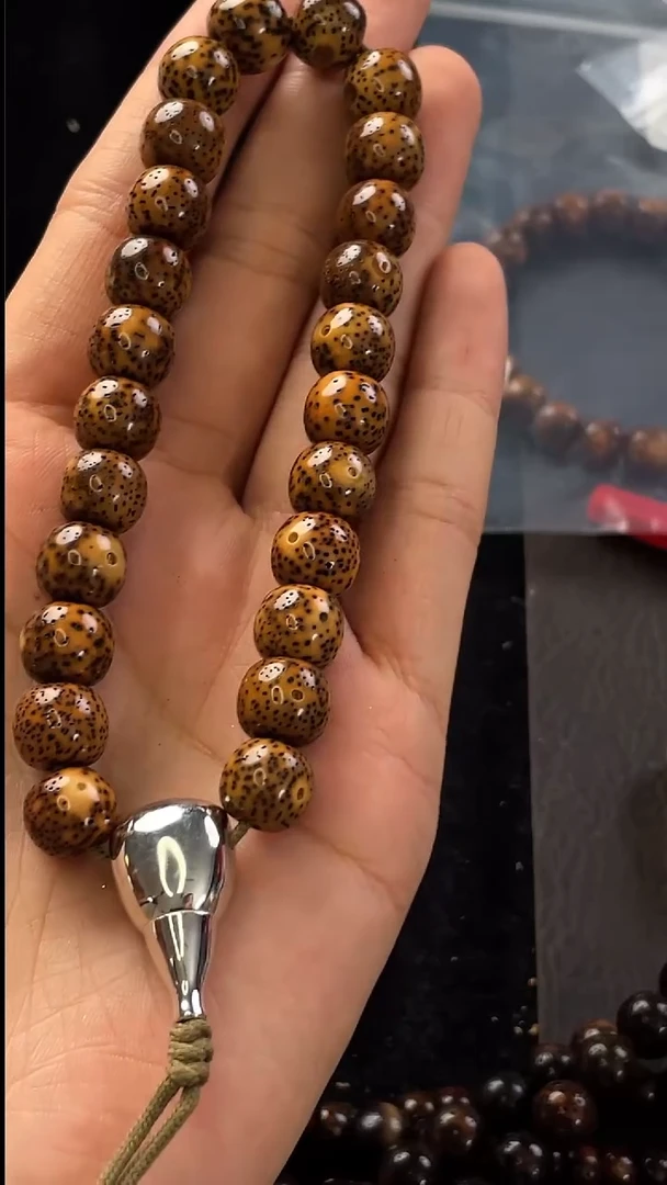 手串星月菩提精工级中珀花皮桶珠10*9手持