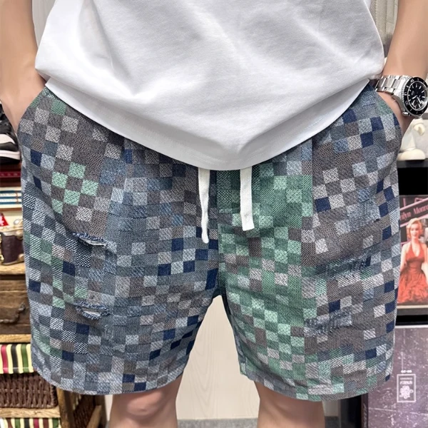 美式休闲复古马赛克破洞牛仔短裤男2025夏季新款宽松潮流痞帅短裤