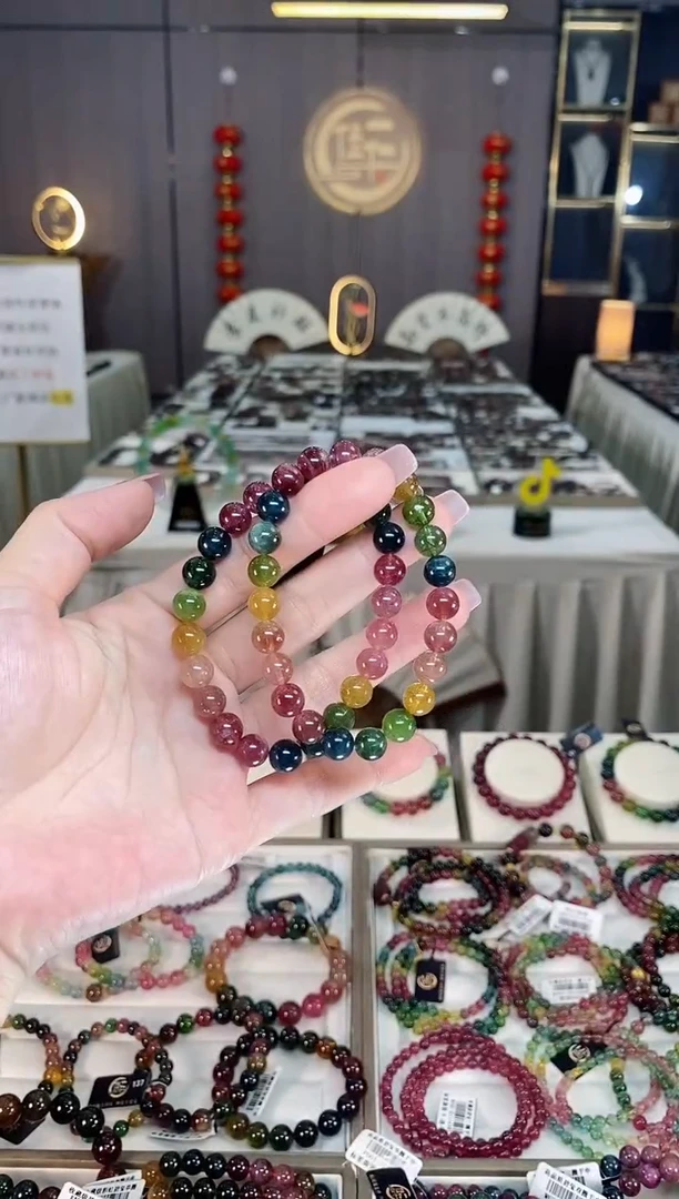 未镶嵌冰透体老矿碧玺彩虹单圈手串8mm+碧玺hon多样性发一条