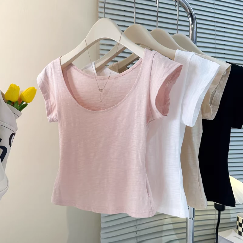 女款短款紧身体恤女
