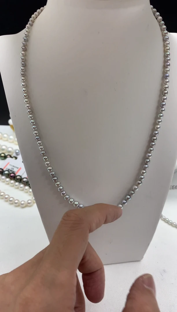 银S925镶嵌FF海水珍珠akoya灰珠小米串链