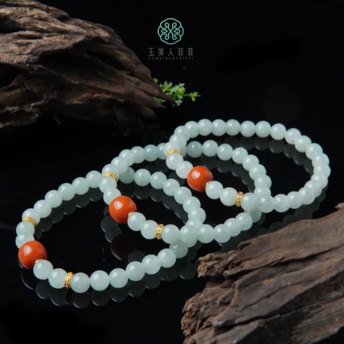 石惑珠宝~翡翠单圈圆珠手串约6mm^多样性发一